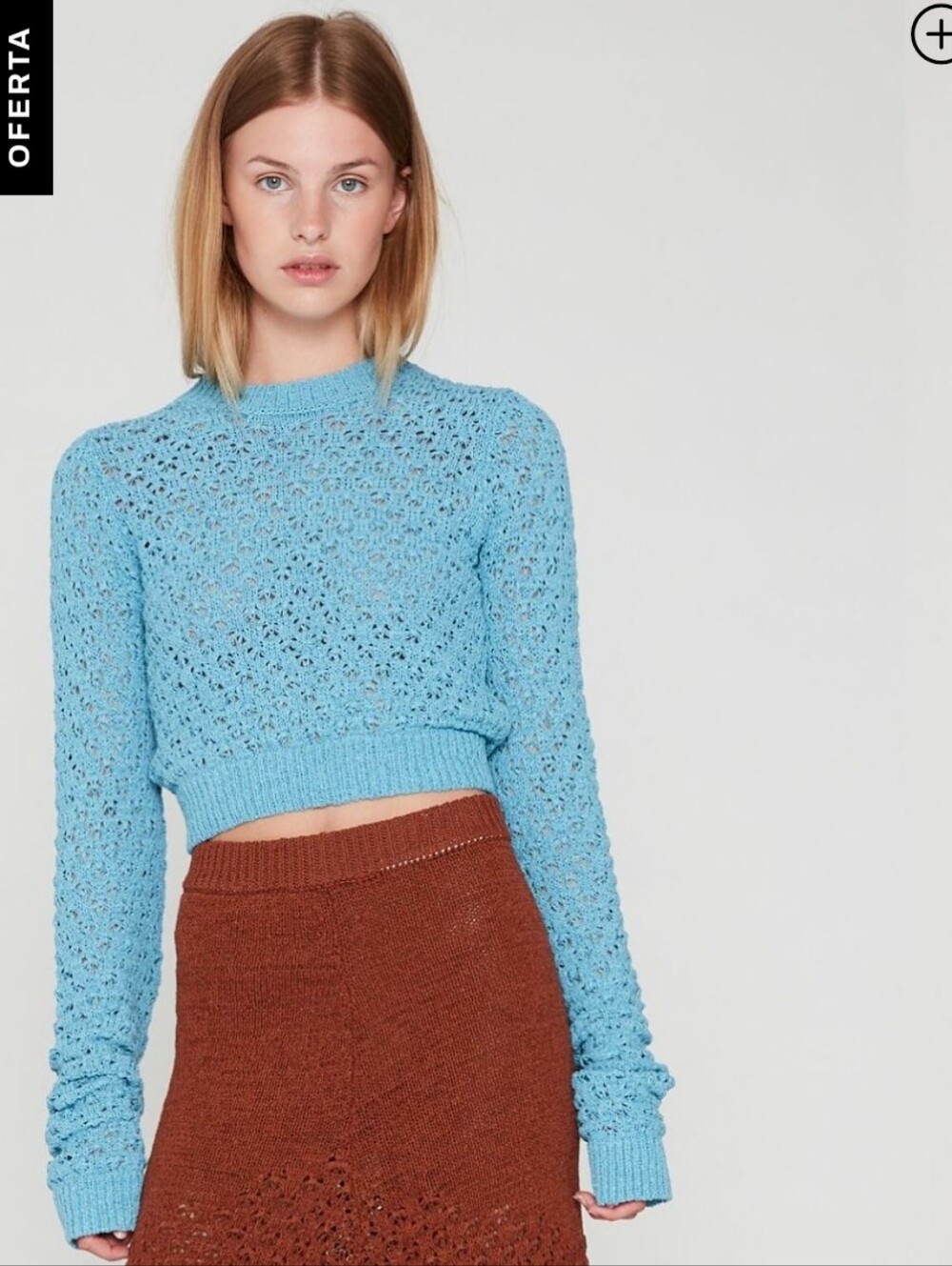 ROTATE BIRGER CHRISTENSEN BLUE KNIT Crop Statement Sweater Crochet Designer